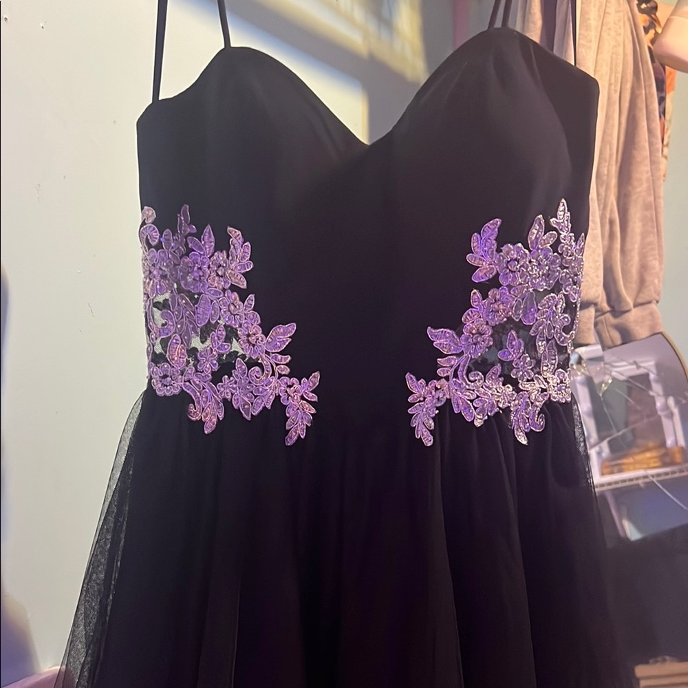 Elegant Black Dress with Purple Floral Accents